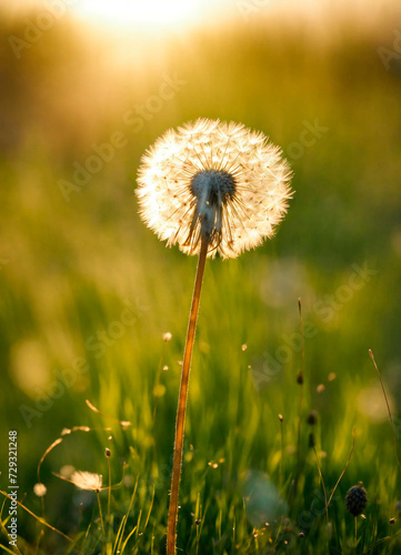 dandelions in the field. Selective focus.