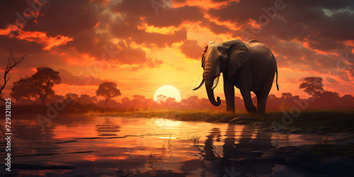 Sunset Symphony: Nature's Canvas with Elephants as Leading Stars