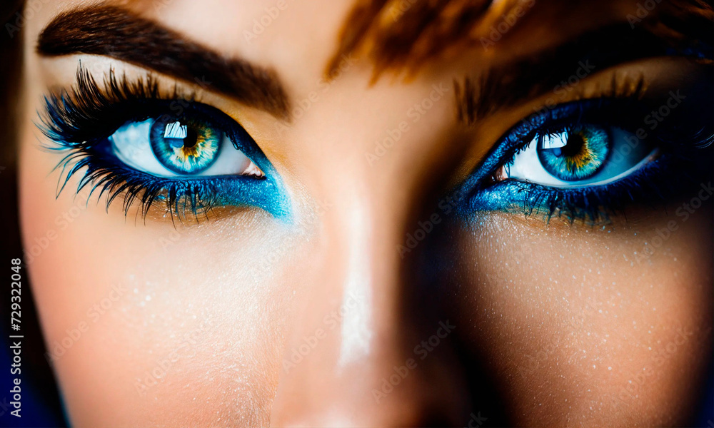 Naklejka premium makeup with rhinestones on a woman's face. Selective focus.