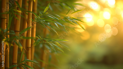 Green bamboo leaves in a grove with space for your text