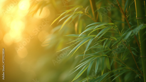 Green bamboo leaves in a grove with space for your text