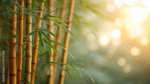 Green bamboo leaves in a grove with space for your text