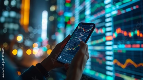 Businessman Holding Smartphone and Checking Stock and Cryptocurrency Market in Office.