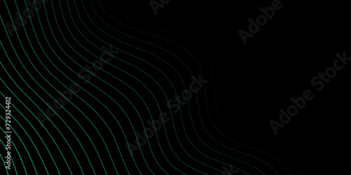Abstract background with waves for banner. Medium banner size. Vector background with lines. Element for design isolated on black. Green and black gradient. Turquoise color. Brochure, booklet