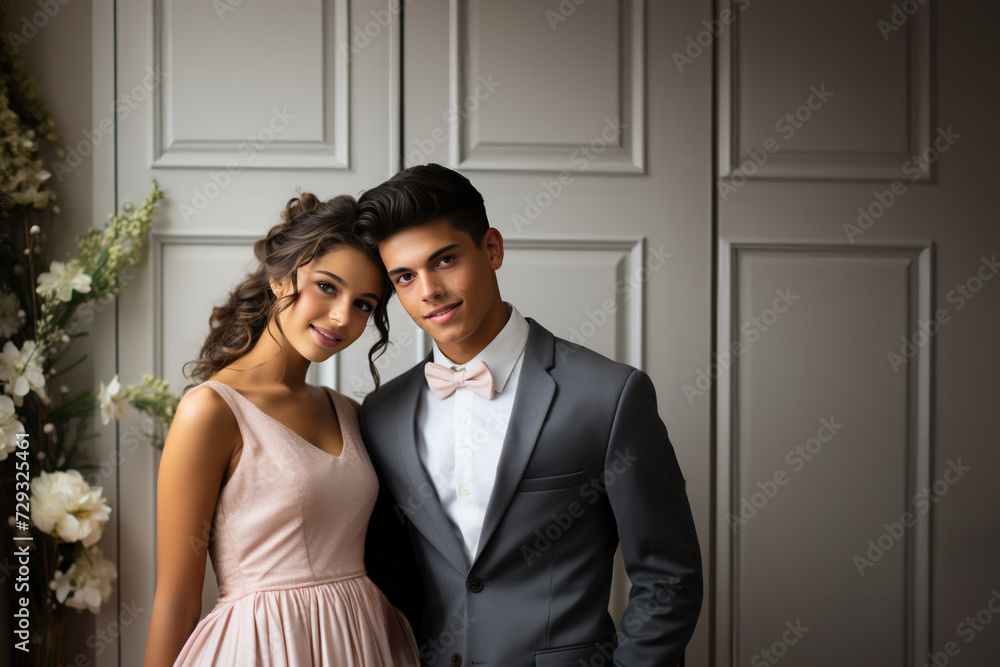 Elegant Young Couple Posing for Prom Night, Open Empty Copy Space for Text within a Poster, Invitation or Announcement, Fill in the blank, Horizontal Landscape
Elegant Young Couple Posing for Prom Night, Open Empty Copy Space for Text within a Poster, Invitation or Announcement, Fill in the blank, Horizontal Landscape