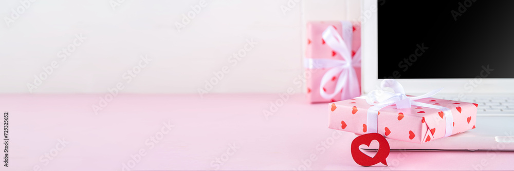 Cute pink working space with Valentine day Cute pink working space with Valentine day