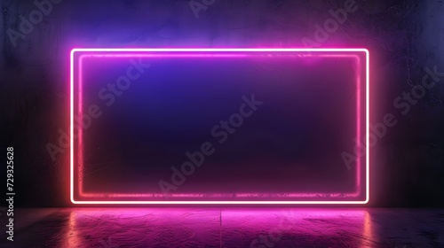 Rectangle picture frame with neon color shade. pink light for overlay element. frame for template and layout on the wall background. copy space. mockup. photo