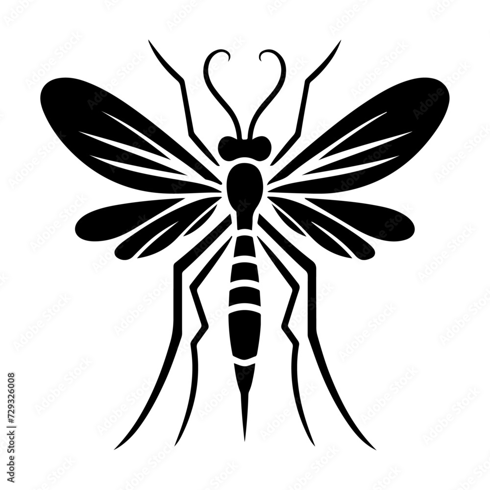minimal Mosquito logo concept, clipart, symbol, black color silhouette