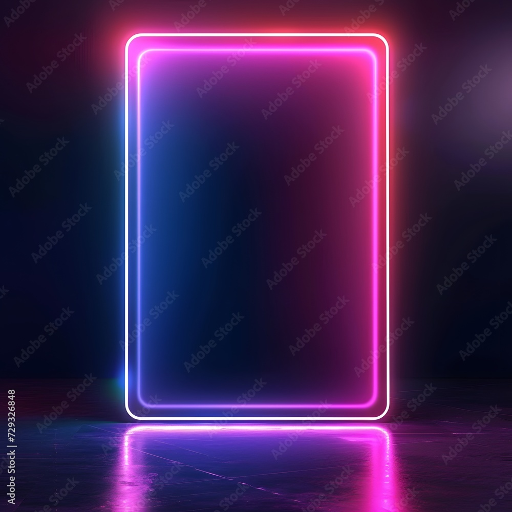 Rectangle picture vertical frame with gradient neon color shade. Blue and pink light for overlay element. frame for template and layout on the wall background. copy space. mockup. Rectangle picture vertical frame with gradient neon color shade. Blue and pink light for overlay element. frame for template and layout on the wall background. copy space. mockup.