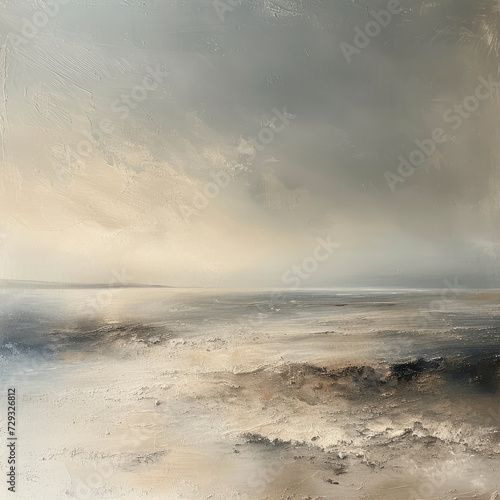 An impressionist watercolour painting of a dramatic coastline with a cloudy sky © miketea88