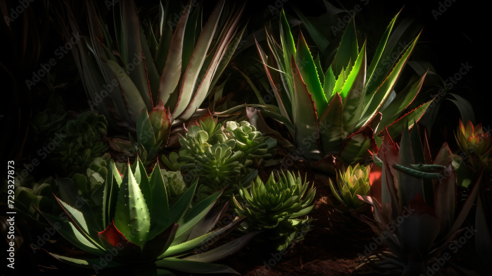 Fototapeta premium Aloe Vera wonderland featuring dramatic lighting and shadows.