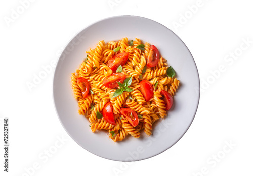 Fusilli pasta, spiral or spirali pasta with tomato sauce  - Italian food style
