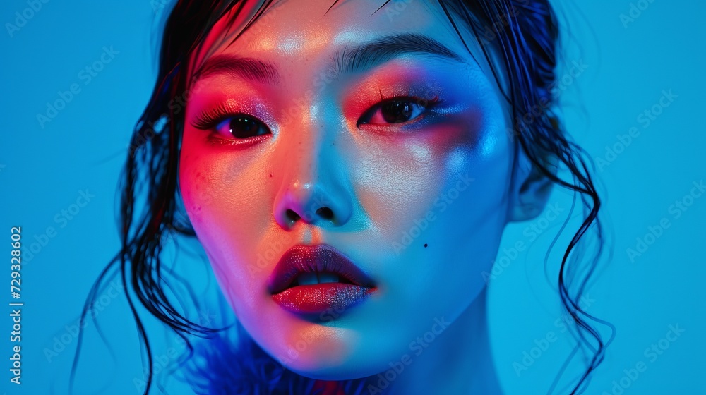 Vibrant Portrait of Korean Woman with Bold Makeup Vibrant Portrait of Korean Woman with Bold Makeup