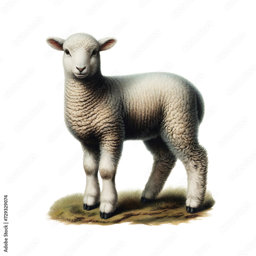 Obraz premium Vintage Lithography Illustration of Domestic Lamb