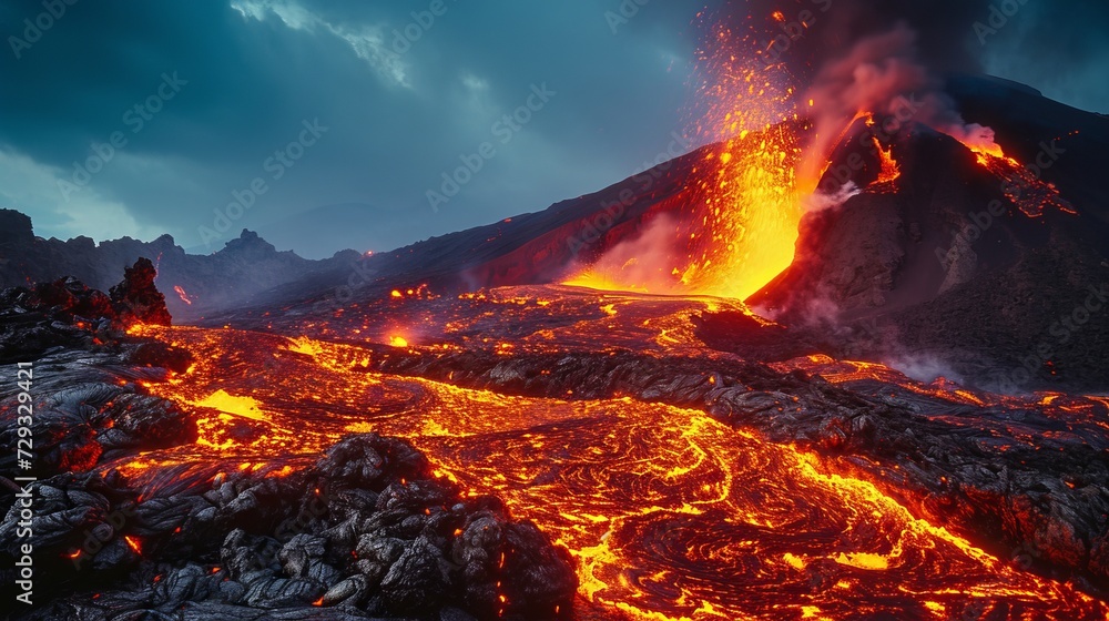 Mount Etna erupting with lava, smoke, and glowing lava fountains Mount Etna erupting with lava, smoke, and glowing lava fountains