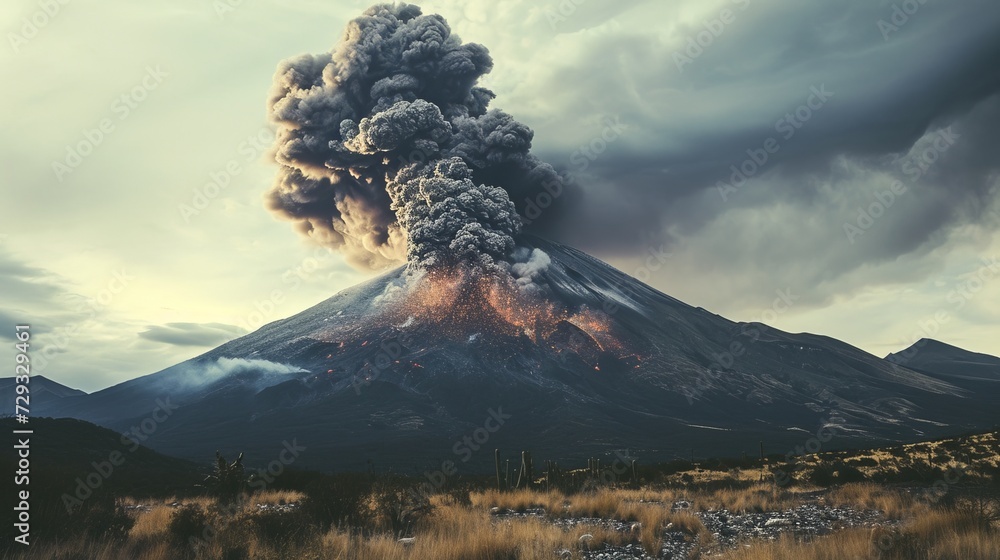 Popocatépetl volcano erupting with massive ash cloud