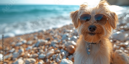 Playful companion, happy puppy enjoying a fun day on the sunny beach. © Iryna