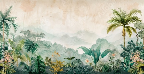 wallpaper jungle and leaves tropical forest - drawing vintage