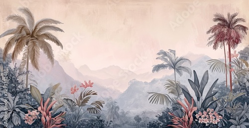 wallpaper jungle and leaves tropical forest - drawing vintage © Andrus Ciprian