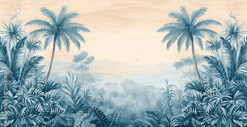 wallpaper jungle and leaves tropical forest - drawing vintage