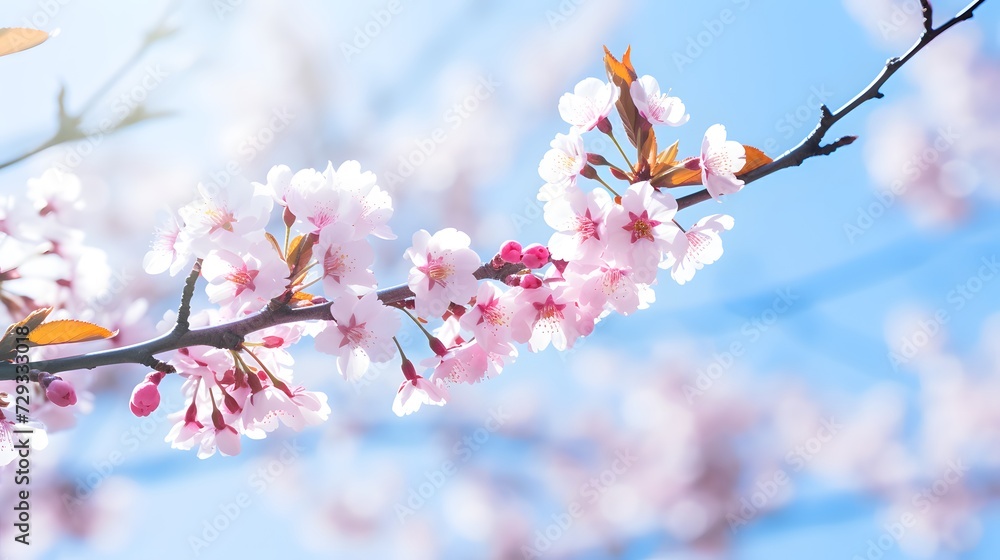 Spring background. Beautiful pink cherry blossoms. Japanese blossom Sakura in park outdoors
