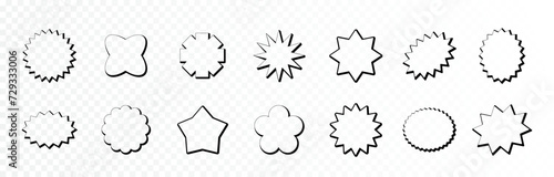 Sun starburst promo frame badge shapes set. Colorful price offer stars decorative sun explosion elements collection. Trendy vintage abstract callout cartoon banners vector templates bundle Isolated