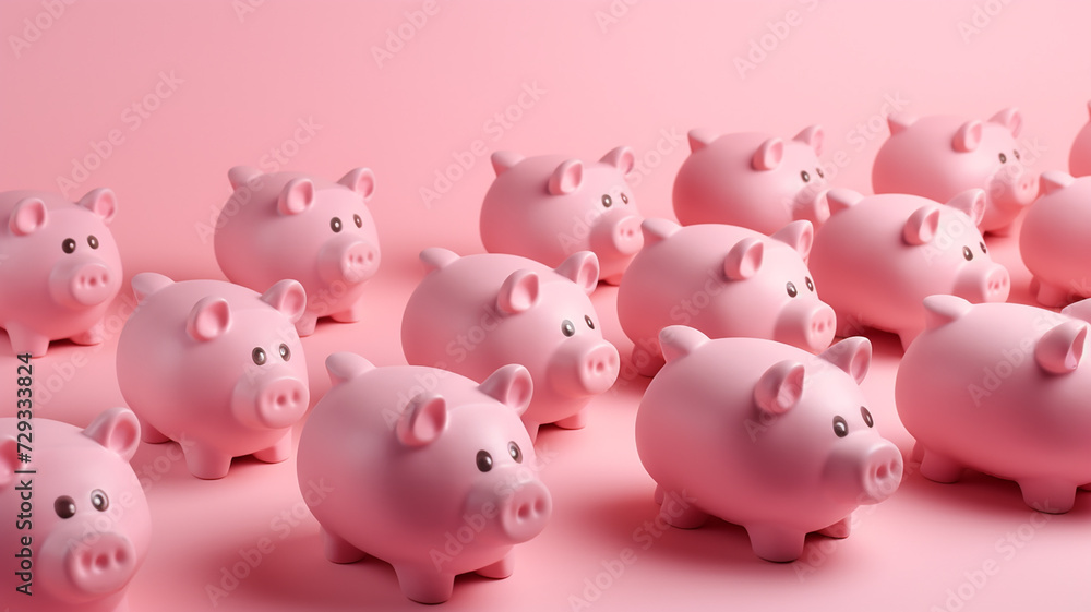 Seamless pattern of rows of piggy banks against pastel pink background Seamless pattern of rows of piggy banks against pastel pink background