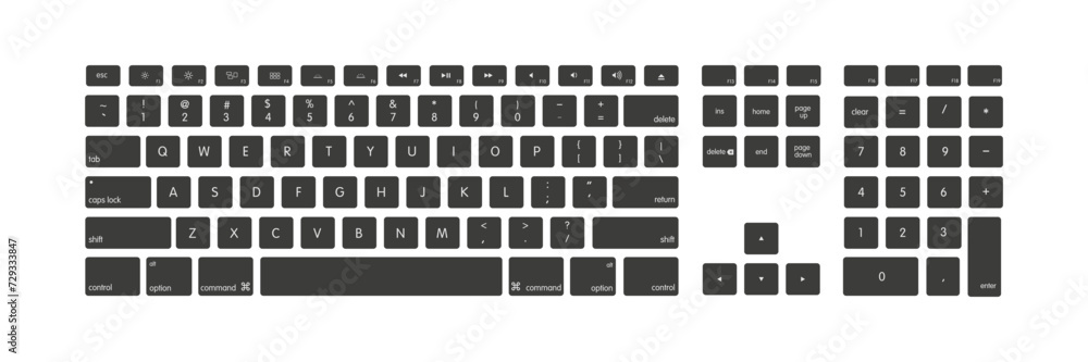 Keyboard laptop and computer isolated, blank black modern key button icon. Vector Keyboard laptop and computer isolated, blank black modern key button icon. Vector
