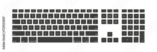 Keyboard laptop and computer isolated, blank black modern key button icon. Vector photo