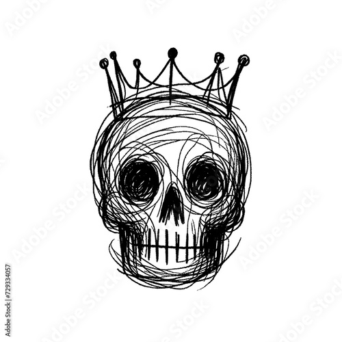 skull + crown, in the style of childish hand drawn drawing