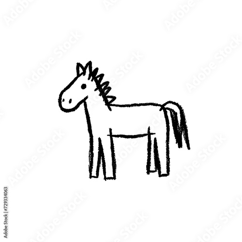 Ugly Horse  in the style of childish hand drawn drawing