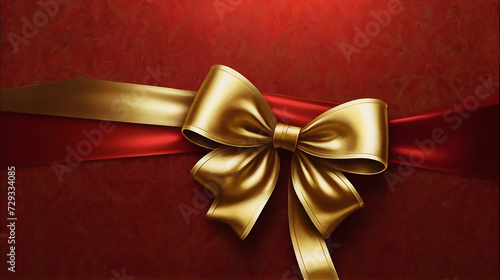 Red Background with luxury golden ribbon, template and background.