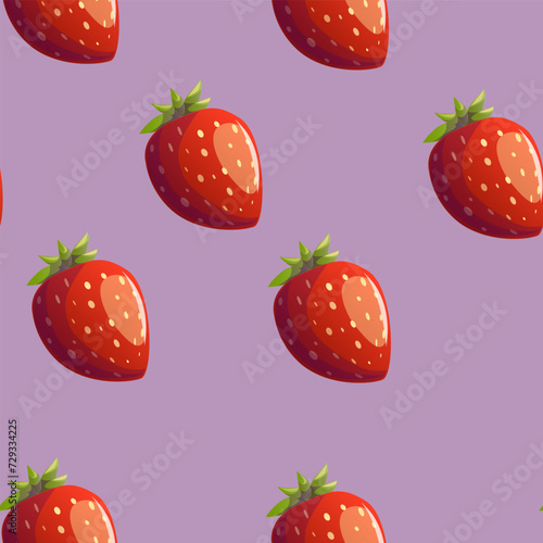Pattern Strawberry red summer fruit, white background. Vector graphic illustration. Vegetarian cafe print, poster, card. Natural, organic dessert sweet, fresh berry