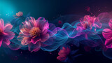 Abstract fluid ultraviolet concept with flowers levitate in the space.