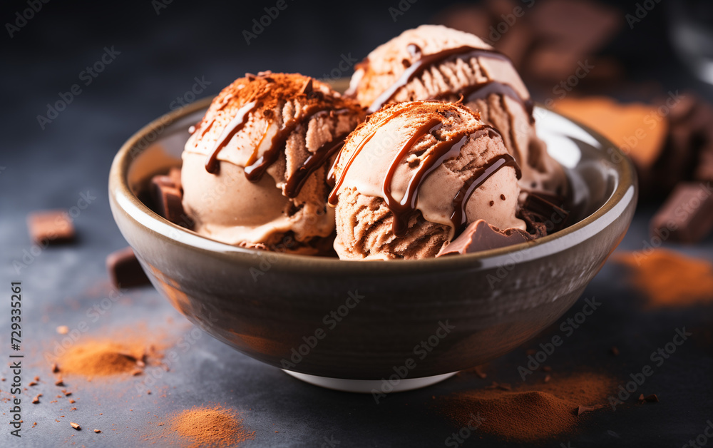 chocolate scoops of ice cream in the bowl on dark background chocolate scoops of ice cream in the bowl on dark background