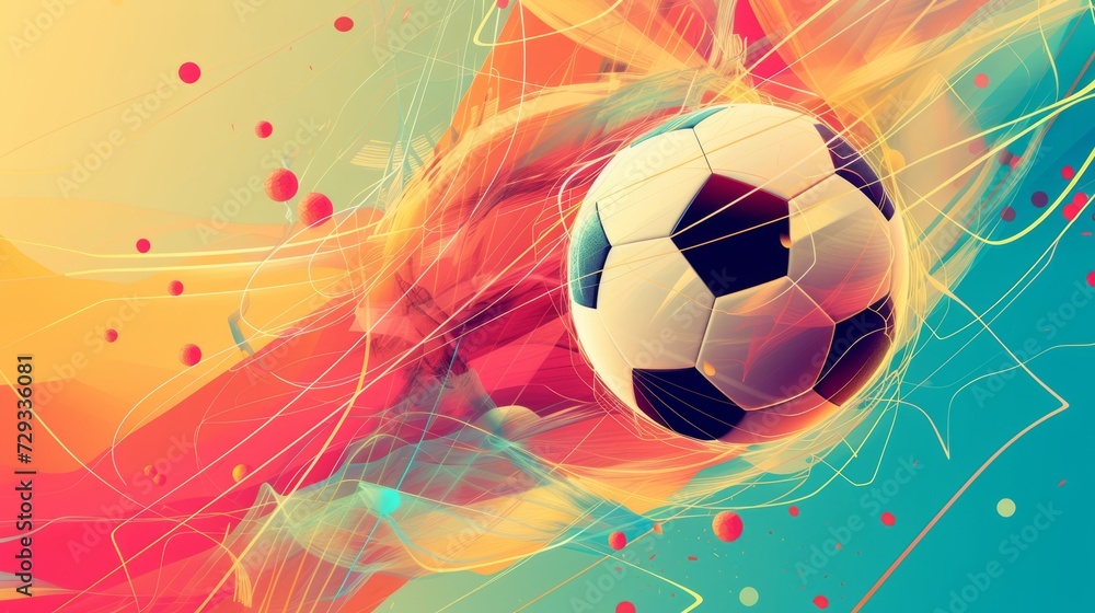 Obraz premium Vibrant and energetic soccer-inspired graphic background using stylized elements like balls