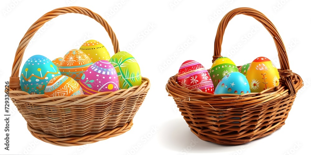 Colorful Easter Eggs Basket on white background Colorful Easter Eggs Basket on white background