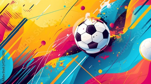 Generate a vibrant and energetic soccer-inspired graphic background using stylized elements like balls © Graphic Master