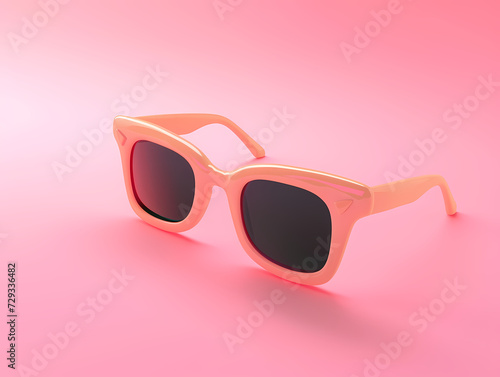 Colorful peach sunglasses, 3d dimensional, expresion, minimal, summer, peach color isolated.