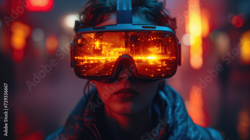 A gamer wearing VR glasses has a huge dragon staring at him, a gamer's imagination lives in a vast game world.  © PT