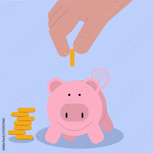 Putting money into a Piggy Bank, Personal Savings, Money or Financial concepts