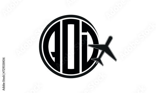 QOD three initial letter circle tour & travel agency logo design vector template. hajj Umrah agency, abstract, wordmark, business, monogram, minimalist, brand, company, flat, tourism agency, tourist photo