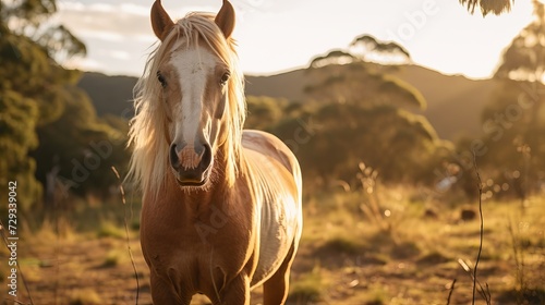 Horse living in paddock paradise natural environment