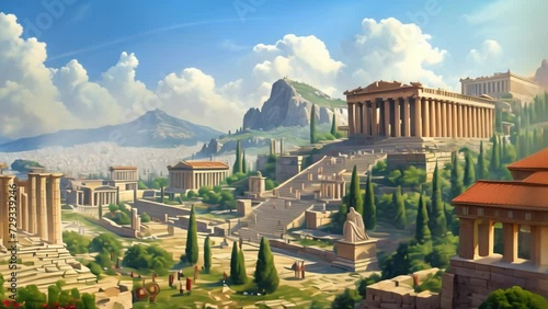 Elegant Athenian Streets: A Glimpse into Ancient Greek Glory. Generative ai photo