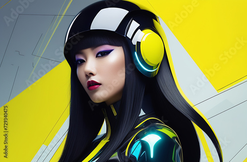 portrait of a futuristic asian woman in a helmet
