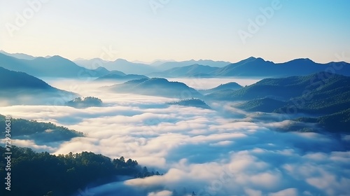 Mountains under mist in the morning Amazing nature scenery from Country Tourism and travel concept image, Fresh and relax type nature image
