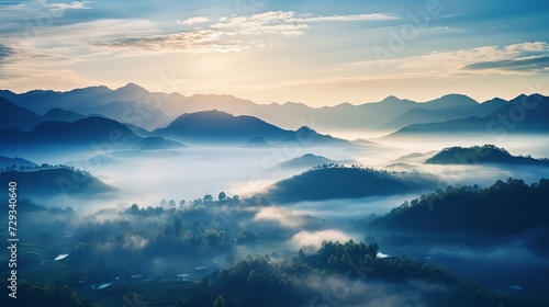 Mountains under mist in the morning Amazing nature scenery  from Country Tourism and travel concept image, Fresh and relax type nature image photo