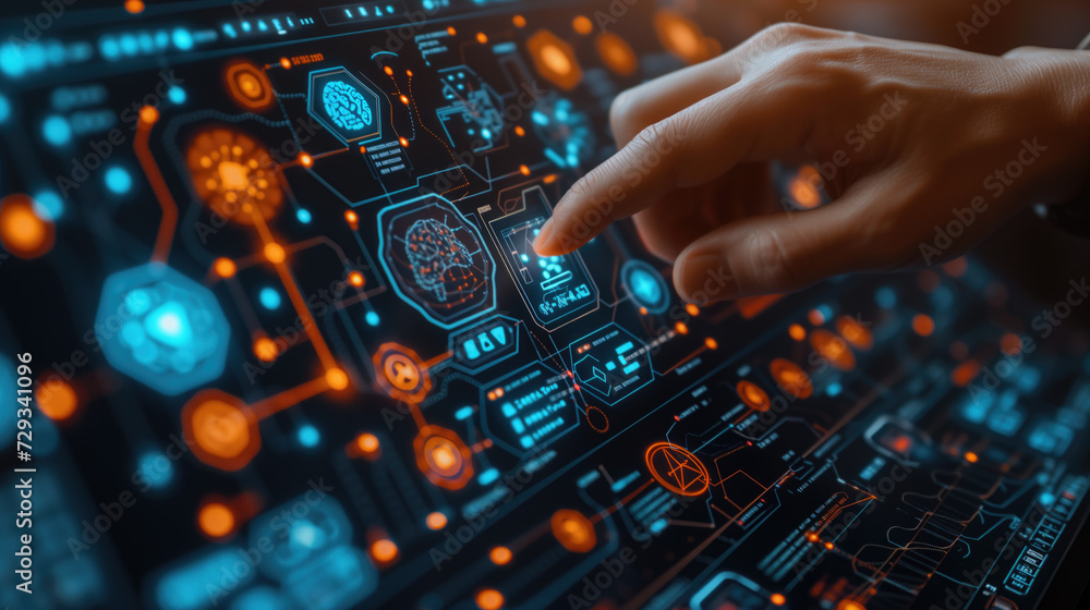 Obraz premium Modern technology in healthcare, medical diagnosis. Online medicine infographic concept. Artificial intelligence help integrate and analysis data about health patients