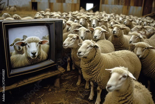Schafherde schaut zusammen in einen Fernseher © Jürgen Fälchle