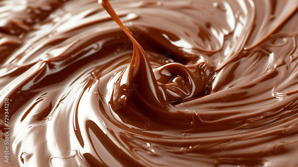 Close-up of chocolate swirl and liquid caramel on white background with smooth lines. Close-up of chocolate swirl and liquid caramel on white background with smooth lines.